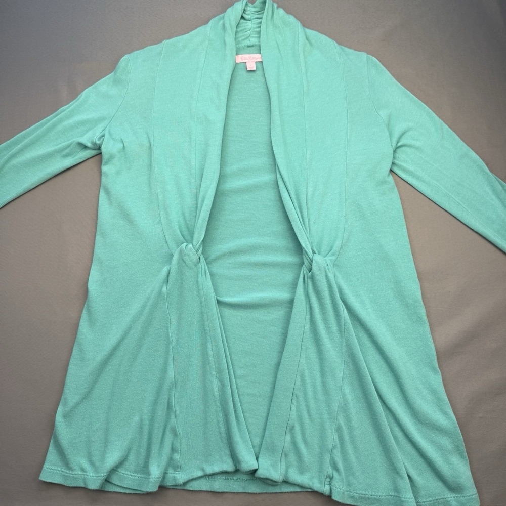 Lilly Pulitzer Abington Green Tie Front Cardigan Sweater Large Pima Cotton
